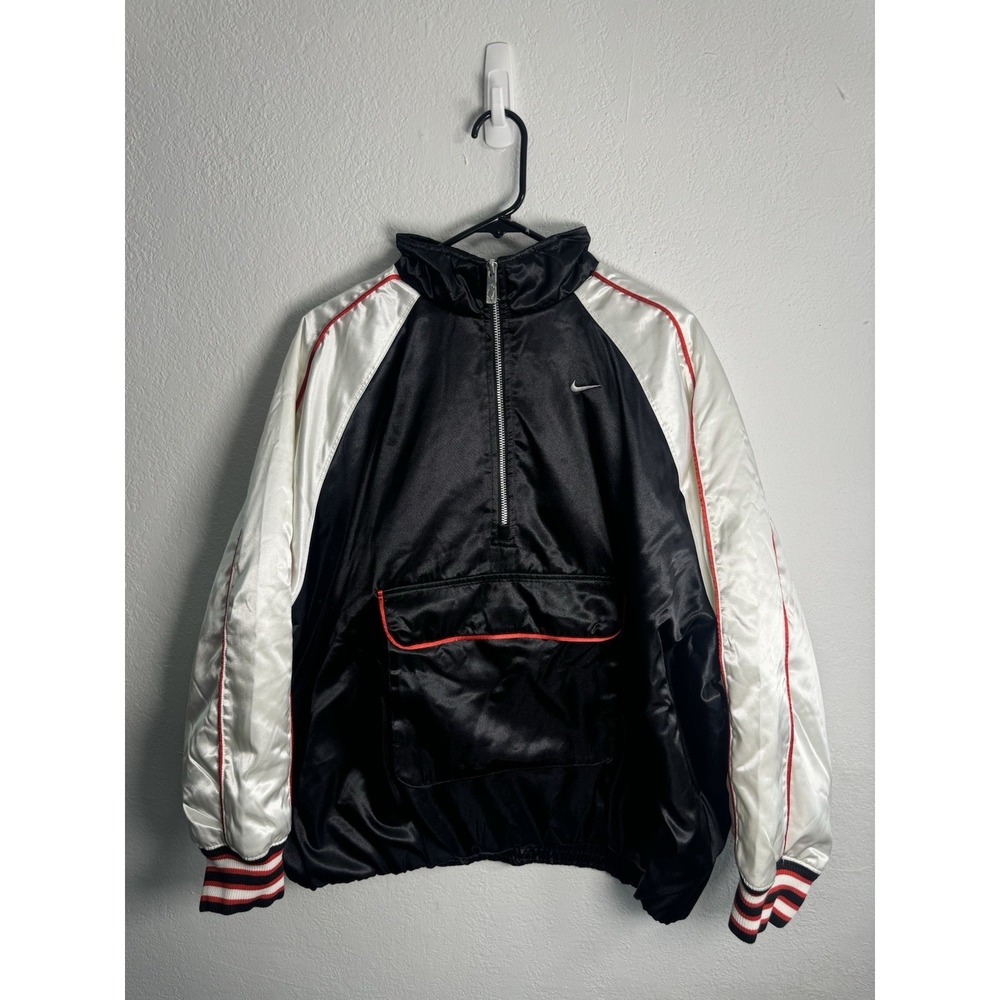 Nike Sportswear Women's S‎ 1/2 Zip Satin Bomber Jacket Black/Red/White Size XL